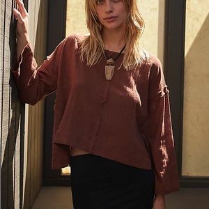 NWT! Free People Thora Top Chocolate Love Brown Loose Long Wide Sleeve Large